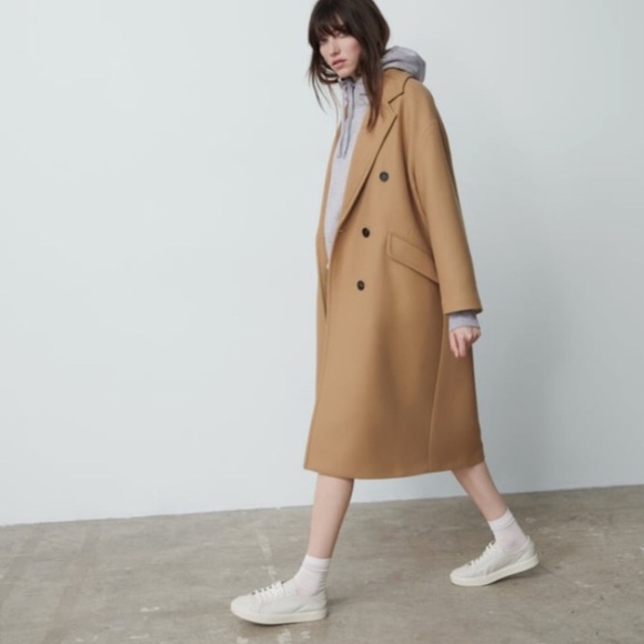 Zara Manteco Coat oversized camel wool  double breasted Size XS - Picture 2 of 11